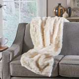 Modern Glam Rectangular Taupe Faux Fur Throw Blanket - NH332403