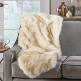 Modern Glam Rectangular Taupe Faux Fur Throw Blanket - NH332403