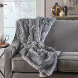 Modern Glam Rectangular Taupe Faux Fur Throw Blanket - NH332403
