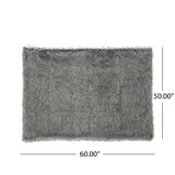 Modern Glam Rectangular Taupe Faux Fur Throw Blanket - NH332403
