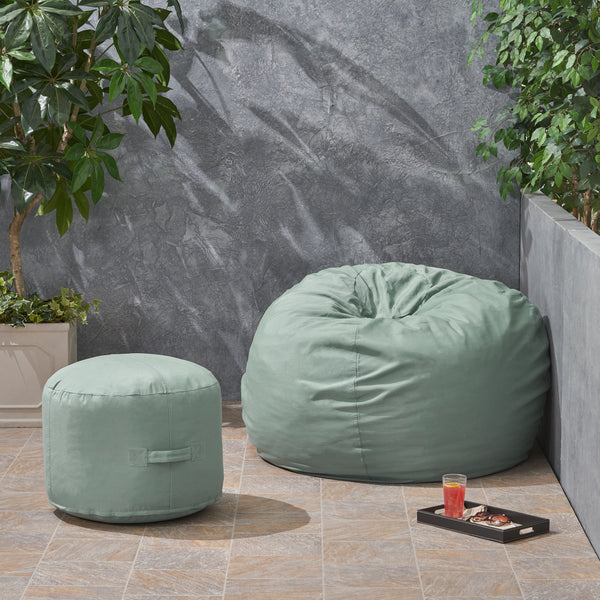 Outdoor Water Resistant 4.5 Bean Bag and 2 Ottoman Pouf Set - NH510803