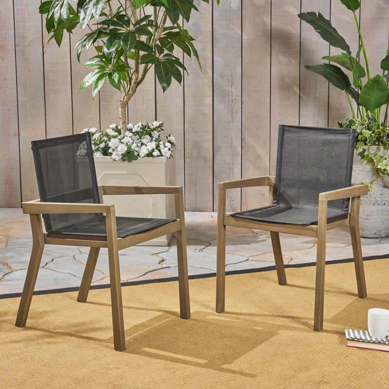 Outdoor Acacia Wood and Mesh Dining Chairs (Set of 2) - NH651503