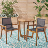 Outdoor Acacia Wood 3 Piece Dining Set with Mesh Seats - NH259603