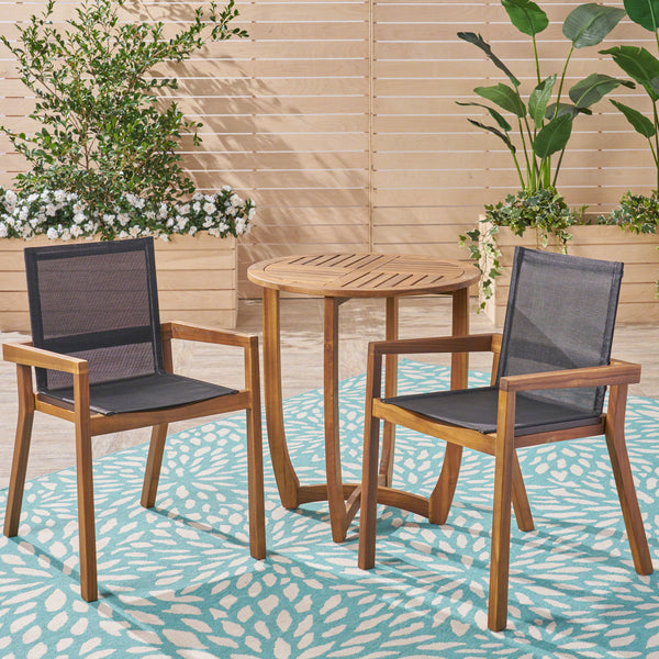 Outdoor Acacia Wood 3 Piece Dining Set with Mesh Seats - NH259603