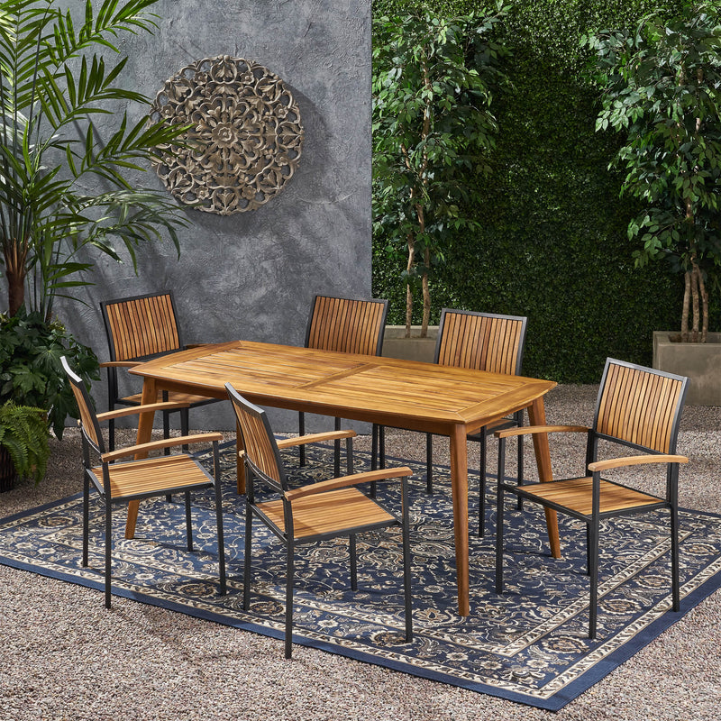 Outdoor 6 Seater Acacia Wood Dining Set - NH317903