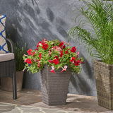 Garden Urn Planter, Square, Tapered, Riveted, Lightweight Concrete - NH814703