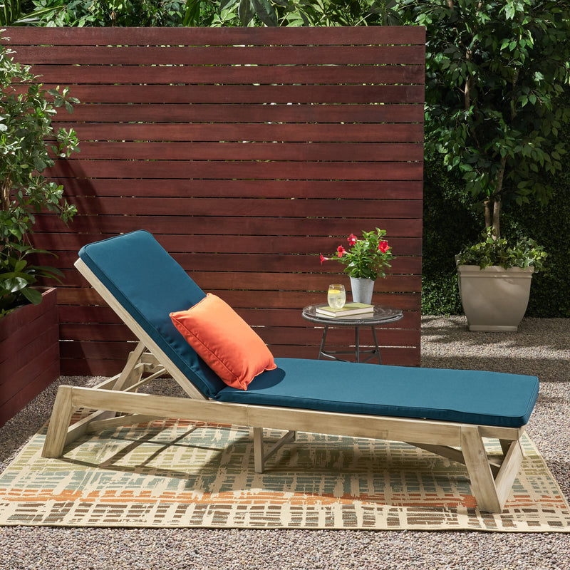 Outdoor Acacia Wood Chaise Lounge and Cushion Set - NH597903