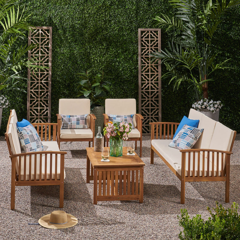 Outdoor 5 Piece Acacia Wood Sofa Conversational Set - NH202803