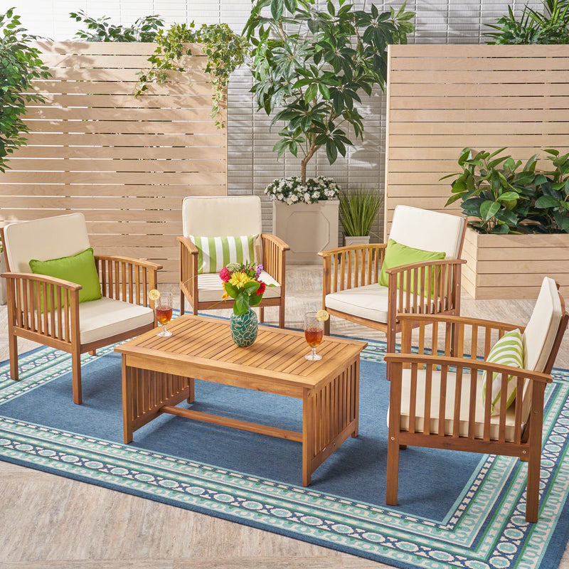 Outdoor 4-Seater Acacia Wood Club Chairs with Coffee Table - NH180603