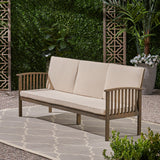 Outdoor Open Slat Acacia Wood 3-Seater Sofa w/ Water-Resistant Cushions - NH197703