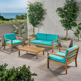 Outdoor 4 Seater Acacia Wood Chat Set with Cushions - NH502013