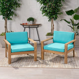 Miranda Outdoor Acacia Wood Club Chairs with Cushions (Set of 2)