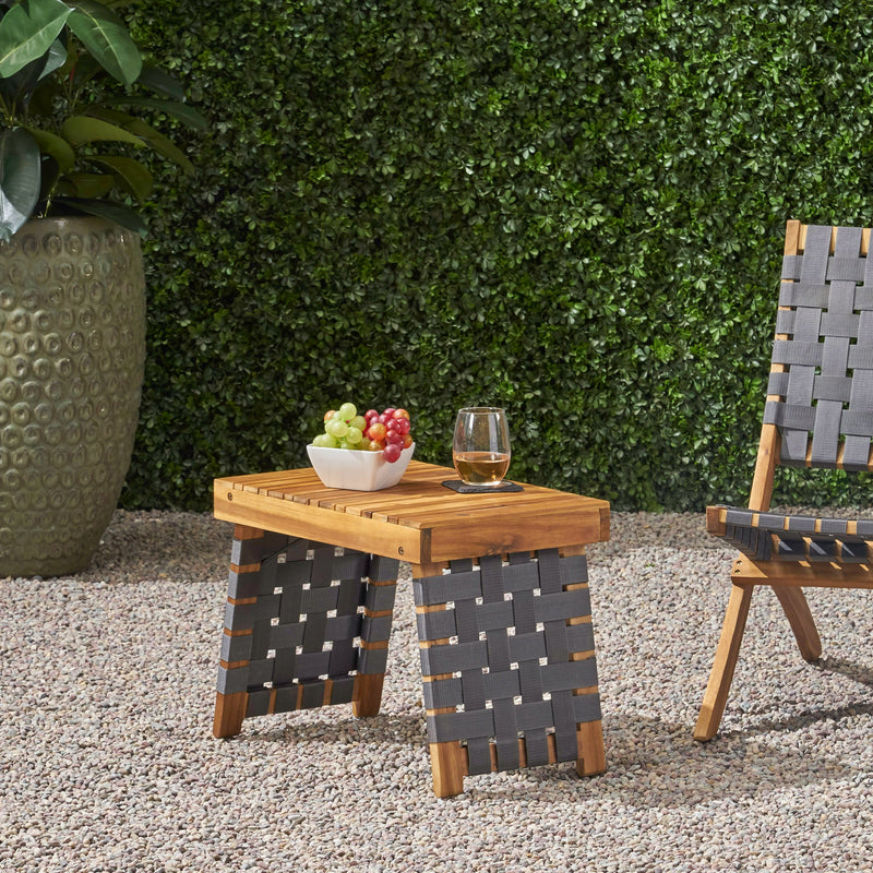 Outdoor Acacia Wood Foldable Side Table, Brown Patina and Gray - NH297803