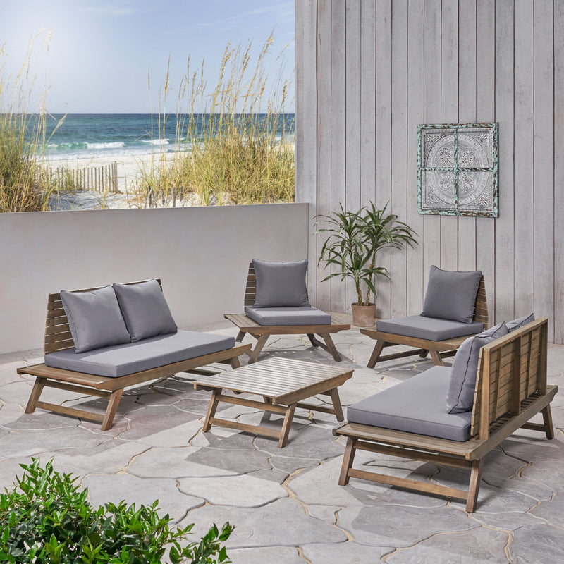 Outdoor Acacia Wood 6 Seater Chat Set - NH266903