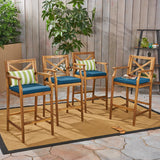 Outdoor Rustic Acacia Wood Barstools with Cushions (Set of 4) - NH540603