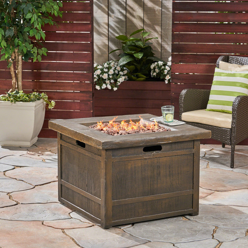 Backyard Fire Pit 32-inch by 32-inch Gas-Burning Lightweight Concrete Natural Wood Finish - NH819603