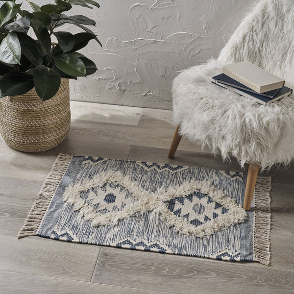 Boho Wool Diamond Patterned Scatter Rug - NH706803