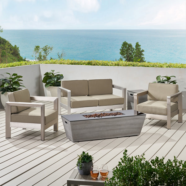 Outdoor Modern 4 Seater Aluminum Chat Set with Fire Pit and Tank Holder - NH264113