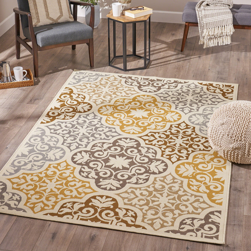 Indoor Floral Area Rug, Ivory and Gray - NH936503