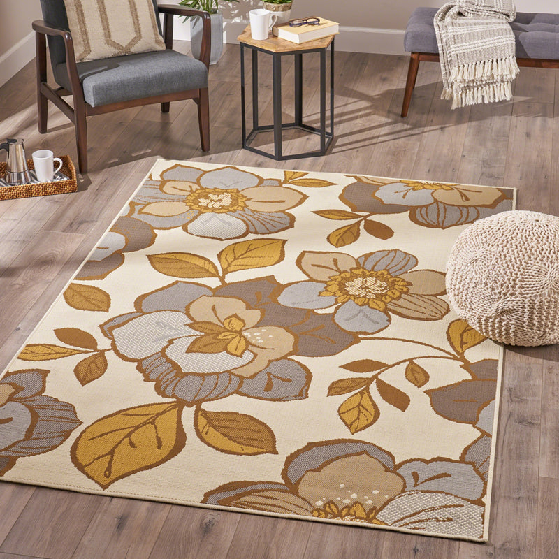 Indoor Floral Area Rug, Ivory and Gray - NH236503