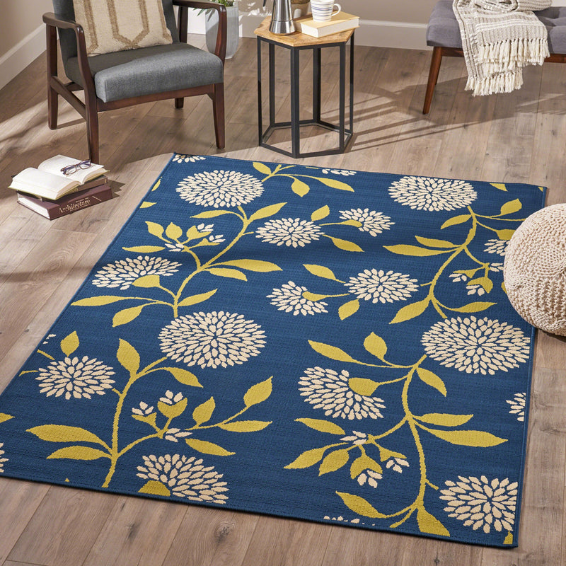 Indoor Floral Area Rug, Blue and Green - NH946503