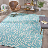 Indoor Floral  Area Rug, Blue and Ivory - NH156503