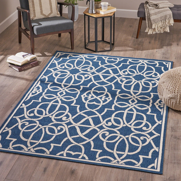 Indoor Geometric  Area Rug, Navy and Ivory - NH616503
