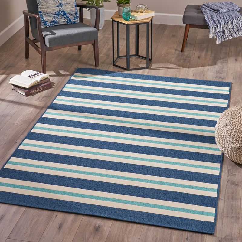 Indoor Geometric Area Rug, Blue and Ivory - NH546503