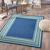 Indoor Border  Area Rug, Navy and Green - NH036503