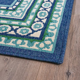 Indoor Border  Area Rug, Navy and Green - NH036503