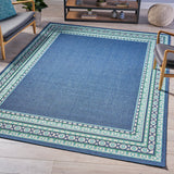 Indoor Border  Area Rug, Navy and Green - NH036503
