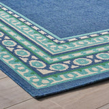 Indoor Border  Area Rug, Navy and Green - NH036503