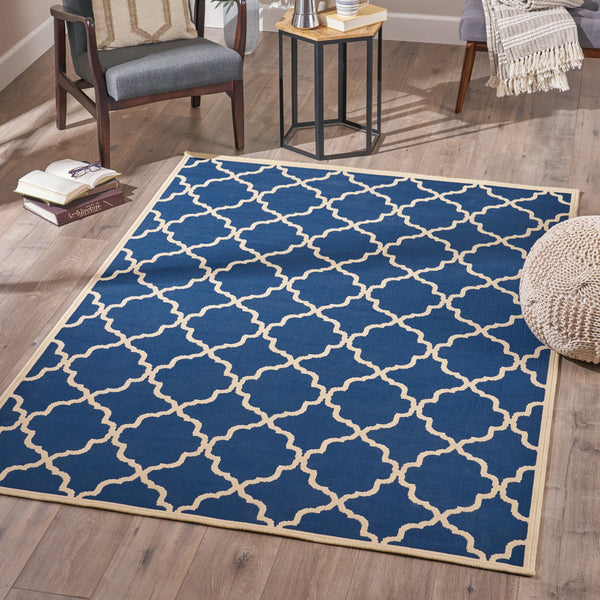 Indoor Geometric Area Rug, Navy and Ivory - NH026503