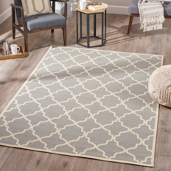 Indoor Geometric  Area Rug, Grey and Ivory - NH736503