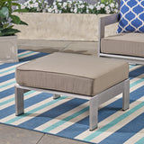 Coral Cushioned Auminum Ottoman, Silver and Khaki - NH772603