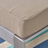 Coral Cushioned Auminum Ottoman, Silver and Khaki - NH772603