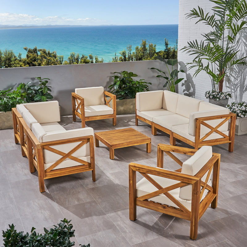 Outdoor 8 Seater Acacia Wood Sofa and Club Chair Set - NH024803