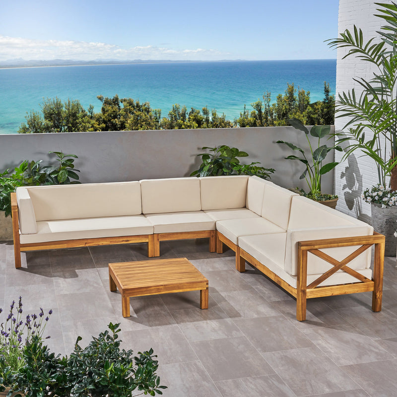 Outdoor 7 Seater Acacia Wood Sectional Sofa Set - NH034803