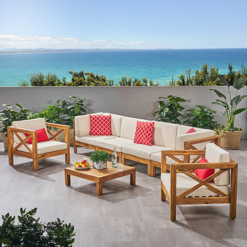 Outdoor 6 Seater Acacia Wood Sofa Chat Set - NH514803