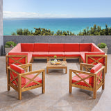 Outdoor 11 Seater Acacia Wood Sectional Sofa and Club Chair Set - NH044803
