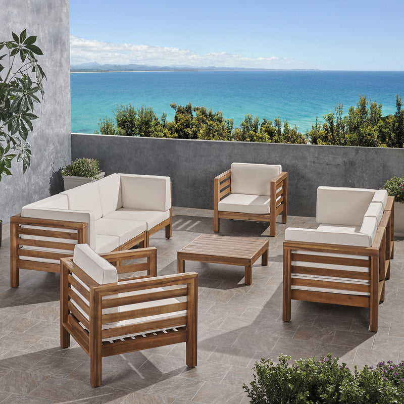 Outdoor 8 Seater Acacia Wood Sofa and Club Chair Set - NH964803