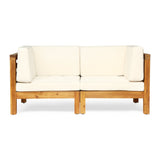 Outdoor 2-Seater Acacia Wood Sectional Loveseat Set with Cushions - NH230703