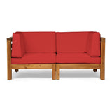 Outdoor 2-Seater Acacia Wood Sectional Loveseat Set with Cushions - NH230703