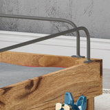 Wooden Small Pet Bed with Metal Railing and Plush Cushion, Blue and Natural Finish - NH222903