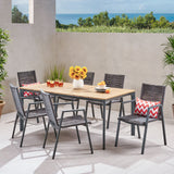 Outdoor Modern 6 Seater Aluminum Dining Set with Eucalyptus Table Top - NH058013