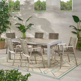 Outdoor Modern 6 Seater Aluminum Dining Set with Tempered Glass Top - NH258013