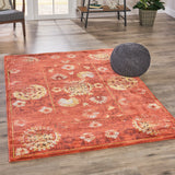 Indoor Oriental Mandala Distressed Red and Gold Rectangular Area Rug - NH491603