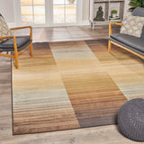 Indoor Abstract Reflected Gradient Blue and Brown Rectangular Area Rug - NH502603