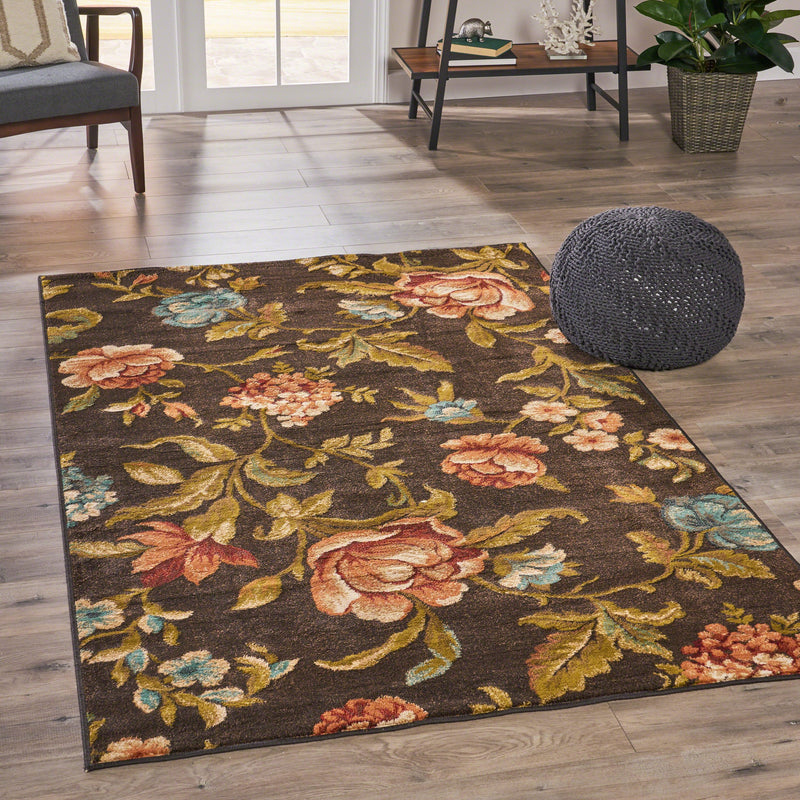 Indoor Vintage Floral Brown and Multi-Colored Rectangular Area Rug - NH112603