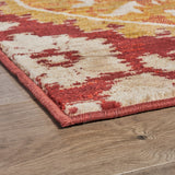 Indoor Oriental Floral Red and Gold Rectangular Area Rug - NH412603